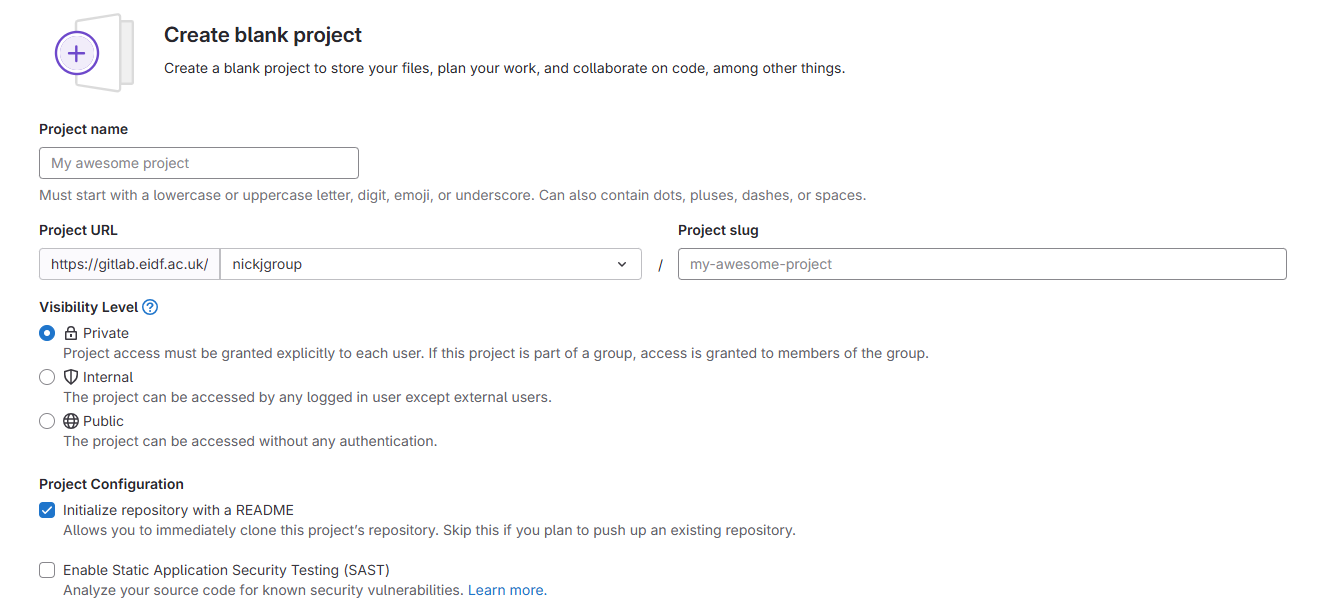 GitLab New Project Page