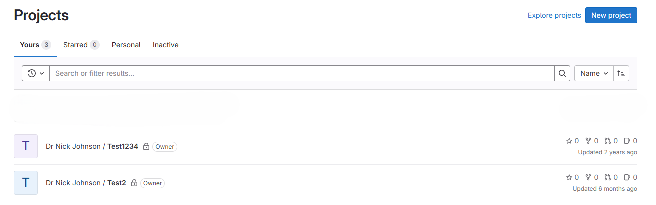 GitLab Projects Page