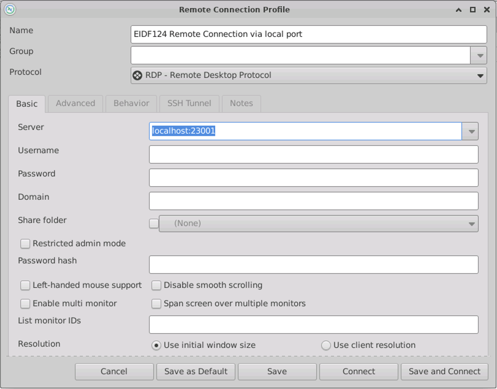 Linux configuration via Remmina